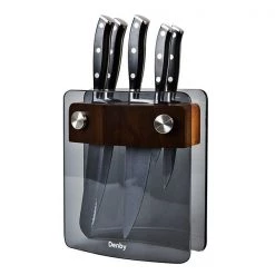 Denby 5 Piece Knife Block Set Smoked Glass
