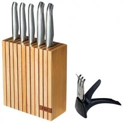 Furi Knives Furi Pro 7 Piece Wood Knife Block Set With Diamond Sharpener