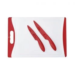 Colourworks 3 Piece Chopping Board Knife Set Red