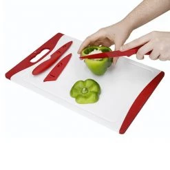 Colourworks 3 Piece Chopping Board Knife Set Red 11 Colourworks 3 Piece Chopping Board Knife Set Red -KITCHEN KNIVES Sales Store CWCHOPKIT3PC Colour Works 3 Piece Chopping Board Knife Set Red 4