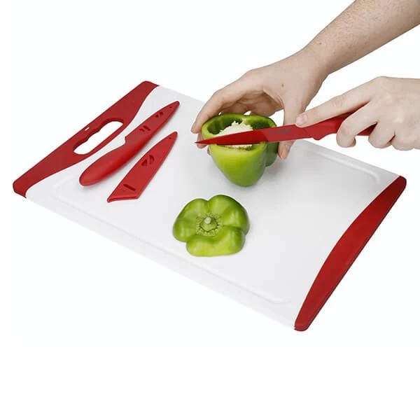 Colourworks 3 Piece Chopping Board Knife Set Red 7 Colourworks 3 Piece Chopping Board Knife Set Red - Image 5