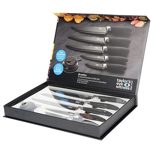Taylor's Eye Witness Taylors Eye Witness Brooklyn Chrome 5 Piece Knife Set With Knife Sharpener 4 Taylor's Eye Witness Taylors Eye Witness Brooklyn Chrome 5 Piece Knife Set With Knife Sharpener - Image 2