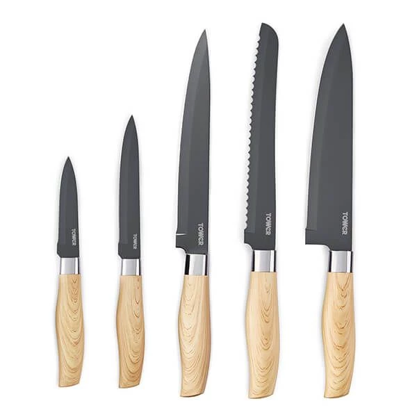 Tower Scandi 5 Piece Knife Set With Knife Block Grey 4 Tower Scandi 5 Piece Knife Set With Knife Block Grey - Image 2