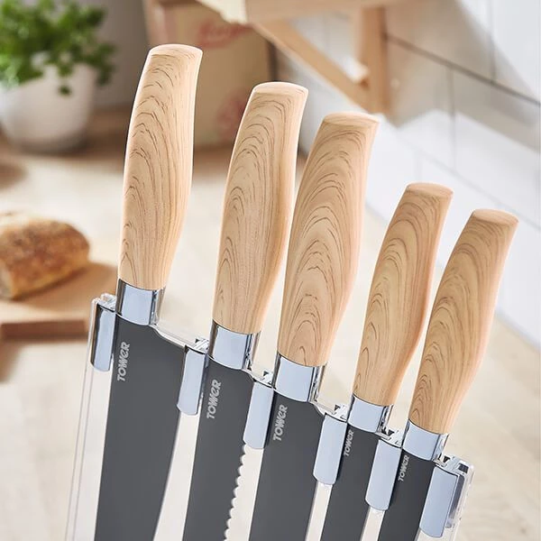 Tower Scandi 5 Piece Knife Set With Knife Block Grey 5 Tower Scandi 5 Piece Knife Set With Knife Block Grey - Image 3